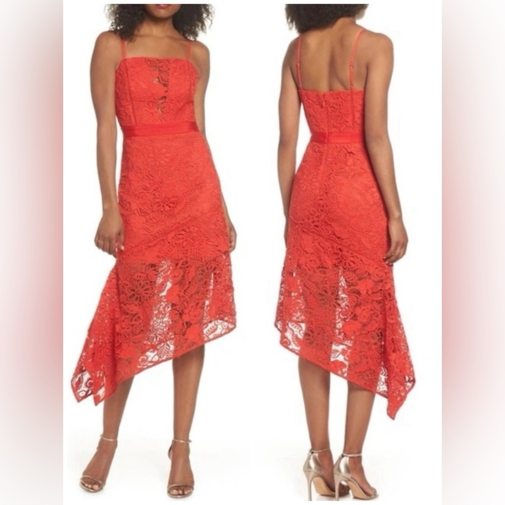 Anthropologie Harlyn Asymmetrical  Red Lace Dress Women’s Size XL NWT